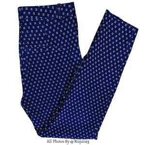 H&M Ankle Cropped Dress Stretchy Pants Navy Blue White Dot Pattern Pixie Size 8